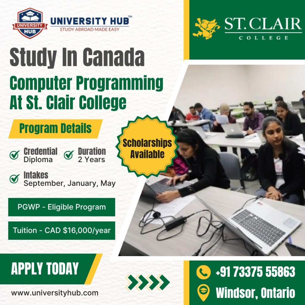 Promotional flyer for studying Computer Programming at St. Clair College