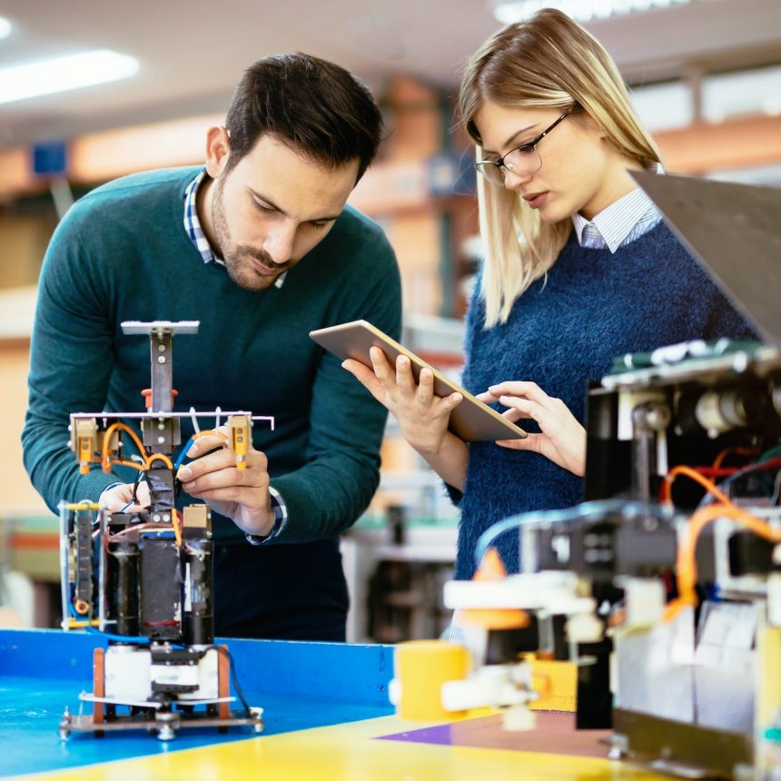 Robotics engineer students teamwork Robotics engineer students teamwork